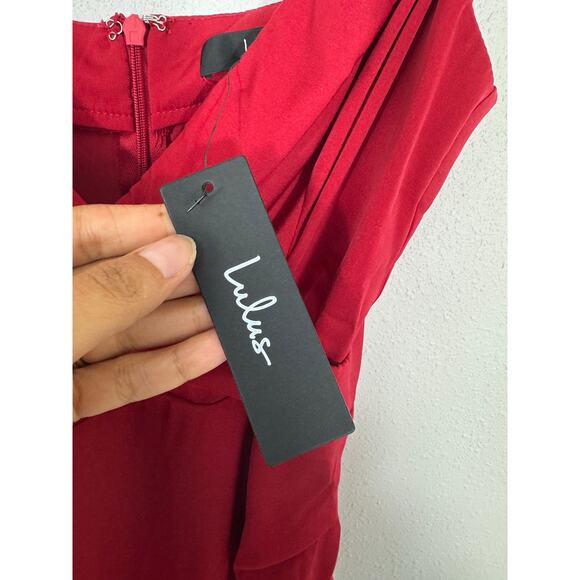 Lulus Red Asymmetrical Wrap Midi Dress Size Small NWT High Low Hem - Picture 4 of 11